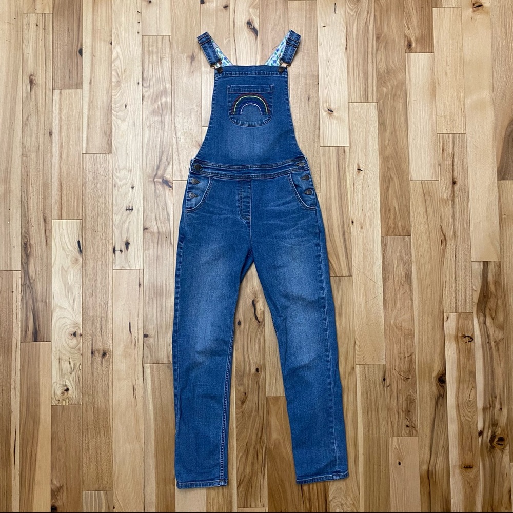 Boden Fun Overalls in Light Vintage Denim Rainbow - Picture 5 of 11